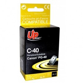 Uprint C-40 Noir Recharge Canon PG-40, Cartouche Canon rechargée - 25ml - 750 pages