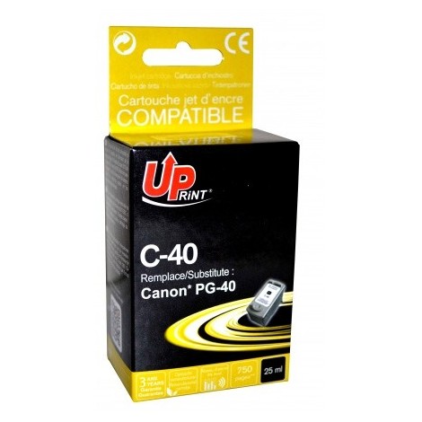 Uprint C-40 Noir Recharge Canon PG-40, Cartouche Canon rechargée - 25ml - 750 pages