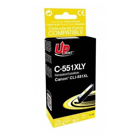 Uprint C-551XLY Jaune, Cartouche rechargée CANON CLI-551XLY Grande Capacité - 695 pages - 11ml