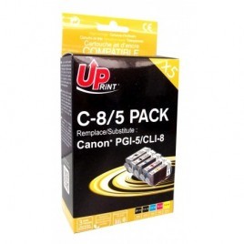 Pack Uprint C-8/5 PACK Noir + Noir + Cyan + Magenta + Jaune, 5x Cartouches compatibles CANON PGI-5 et CLI-8