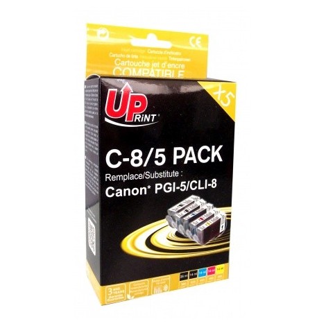 Pack Uprint C-8/5 PACK Noir + Noir + Cyan + Magenta + Jaune, 5x Cartouches compatibles CANON PGI-5 et CLI-8