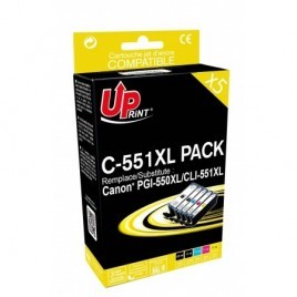 Pack Uprint C-551XL PACK Noir + Noir + Cyan + Magenta + Jaune, 5x Cartouches recyclées CANON PGI-550XL et CLI-551XL