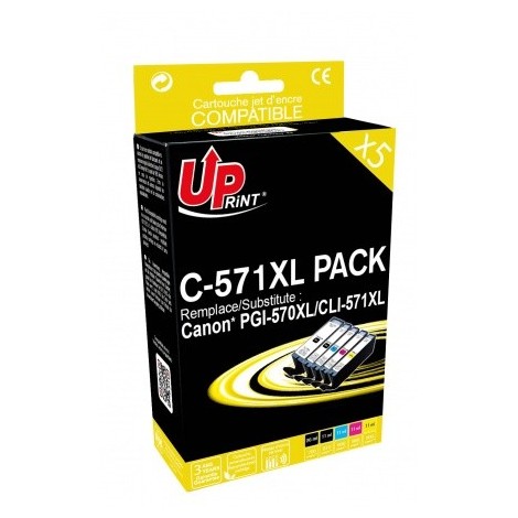 Pack Uprint C-571XL PACK Noir + Noir + Cyan + Magenta + Jaune, 5x Cartouches rechargées CANON PGI-570XL et CLI-571XL