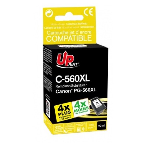 Uprint C-560XL Noir Recharge Canon PG-560XL BK, Cartouche Canon rechargée Grande Capacité - 22ml - 750 pages