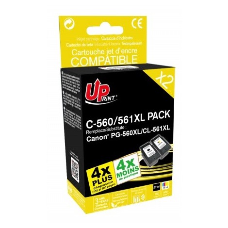 Uprint C-560/561XL PACK Noir + Couleur Recharge Canon PG-560XL et CL-561XL, Pack cartouches rechargées CANON Grande Capacité