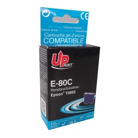 Uprint E-80C Cyan T0802, Cartouche compatible EPSON - Colibri - 900 pages - 12ml