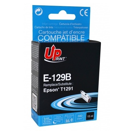 Uprint E-129B Noir T1291, Cartouche recyclée EPSON - Pomme - 390 pages - 15ml