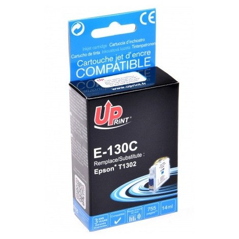 Uprint E-130C Cyan T1302, Cartouche compatible EPSON - Cerf - 755 pages - 14ml