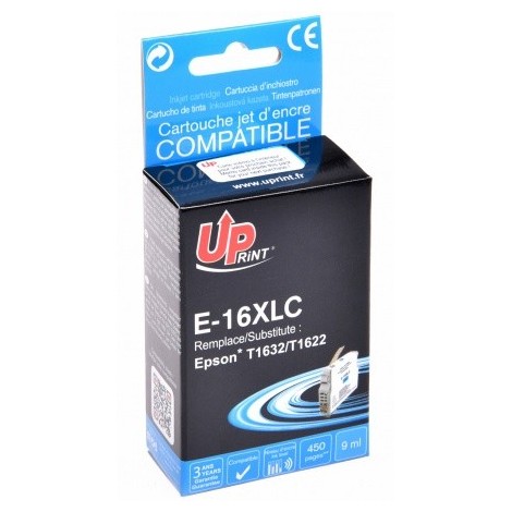 Uprint E-16XLC Cyan T1632 XL, Cartouche compatible EPSON T1622/T1632 XL - Stylo Plume - 450 pages - 9ml