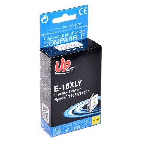 Uprint E-16XLY Jaune T1632 XL, Cartouche compatible EPSON T1624/T1634 XL - Stylo Plume - 450 pages - 9ml