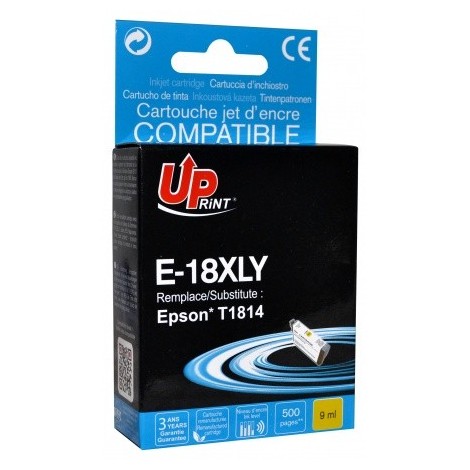 Uprint E-18XLY Jaune T1812 XL, Cartouche recyclée EPSON T1804/T1814 XL - Marguerite Paquerette - 500 pages - 9ml