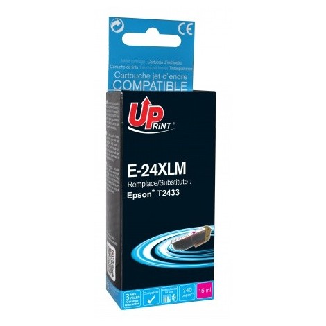 Uprint E-24XLM Magenta T2433 XL, Cartouche compatible EPSON T2423/T2433 XL - Elephant - 740 pages - 15ml