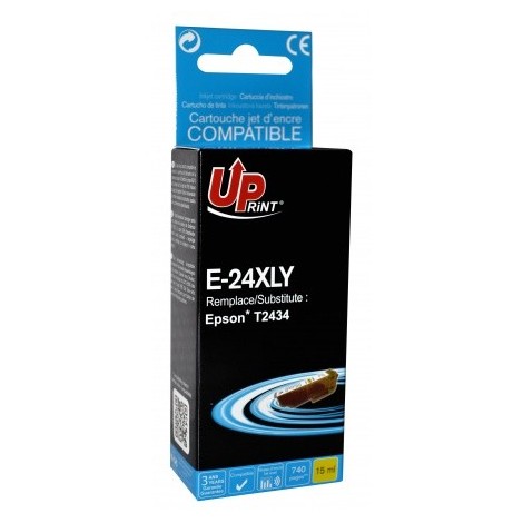 Uprint E-24XLY Jaune T2434 XL, Cartouche compatible EPSON T2424/T2434 XL - Elephant - 740 pages - 15ml