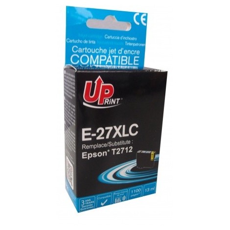 Uprint E-27XLC Cyan T2712 XL, Cartouche compatible EPSON T2702/T2712 XL - Réveil - 1100 pages - 13ml