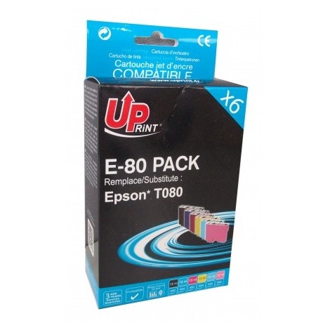 Pack Uprint E-80 PACK T0807 BK + C + M + Y + Light Cyan + Light Magenta, 6x Cartouches compatibles EPSON - Colibri