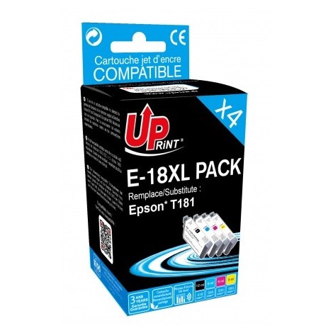 Pack Uprint E-18XL PACK Noir + Cyan + Magenta + Jaune, 4x Cartouches recyclées EPSON T1816 XL - Paquerette