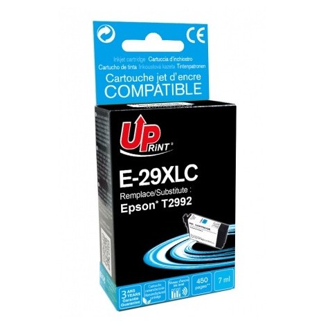 Uprint E-29XLC Cyan T2992 XL, Cartouche recyclée EPSON T2982/T2992 XL - Fraise - 450 pages - 7ml