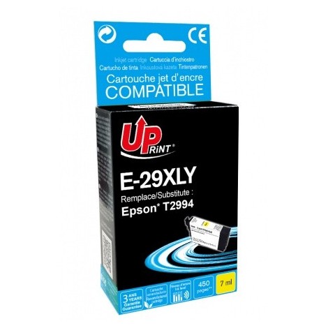 Uprint E-29XLY Jaune T2994 XL, Cartouche recyclée EPSON T2984/T2994 XL - Fraise - 450 pages - 7ml