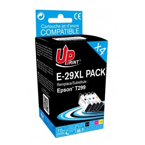 Pack Uprint E-29XL PACK Noir + Cyan + Magenta + Jaune, 4x Cartouches recyclées EPSON T2996 XL - Fraise