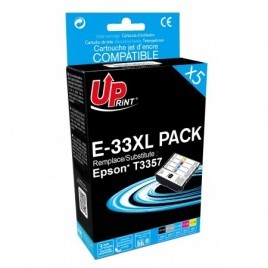 Pack Uprint E-33XL PACK Photo Noir + Noir + Cyan + Magenta + Jaune, 5x Cartouches recyclées EPSON T3357 XL - Orange