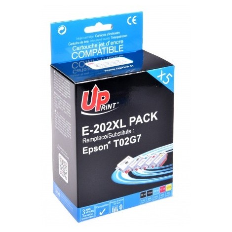 Pack Uprint E-202XL PACK Photo Noir + Noir + Cyan + Magenta + Jaune, 5x Cartouches compatibles EPSON 202XL