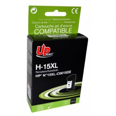 Uprint H-15XL Noir Recharge HP 15 XL C6615DE, Cartouche HP rechargée - 40ml