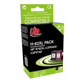 Uprint H-62XL PACK Noir et Couleurs Recharge Pack 2x HP 62XL - Cartouches HP rechargées - 1 x 20ml + 1 x 21ml - 600 + 415 pages