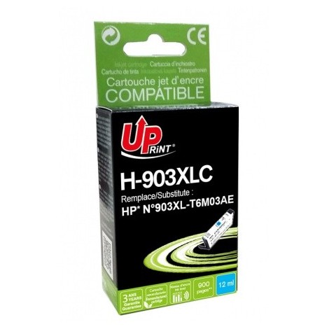 Uprint H-903XLC Cyan Recharge HP 903XL T6M03AE, Cartouche HP rechargée Grande Capacité - 12ml