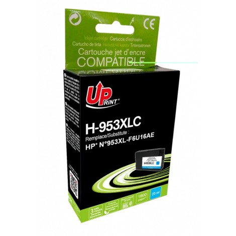 Uprint H-953XLC Cyan Recharge HP 953 XL F6U16AE, Cartouche HP rechargée Grande Capacité - 25ml - 1 800 pages