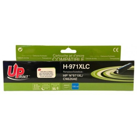 Uprint H-971XLC Cyan Recharge HP 971 XL CN626AE, Cartouche HP rechargée Grande Capacité - 80.5ml - 6 600 pages