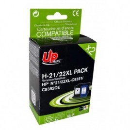 Uprint H-21/22XL PACK Noir + Couleur Recharge PACK HP 21 XL et HP 22 XL, Cartouches HP rechargées Grande Capacité