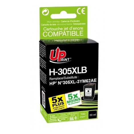 Uprint H-305XLB Noir Recharge HP 305 XL 3YM62AE, Cartouche HP rechargée Grande Capacité - 20ml - 700 pages