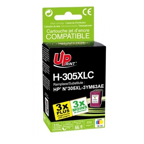 Uprint H-305XLC Couleur Recharge HP 305 XL 3YM63AE, Cartouche HP rechargée Grande Capacité - 18ml - 350 pages