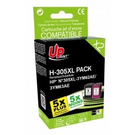 Uprint H-305XL PACK Noir + Couleur Recharge PACK 2x HP 305 XL 6ZA94AE, Cartouches HP rechargées Grande Capacité