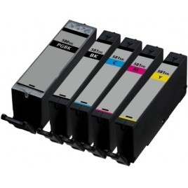 PACK de 5 cartouches PGI-580XXL BK Noir + CLI-581XXL Noir Photo + Cyan + Magenta + Jaune compatibles CANON - 1x 26ml + 4x 12ml