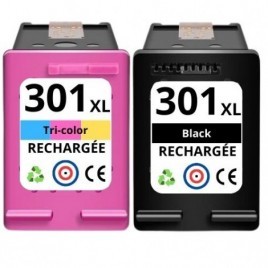 Recharge PACK HP 301 XL Noire + 301 XL Couleur, Cartouche compatible HP - 1 x 20ml + 1 x 21 ml - 520 + 430 pages