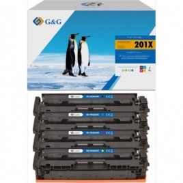 Pack de 4 Toners 201X compatibles HP CF400X + CF401X + CF402X + CF403X - 2800 + 3x 2300 pages