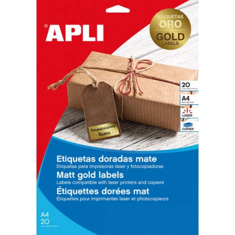 Étiquettes métalliques Apli dorées 63,5 x 29,6 mm 20 feuilles