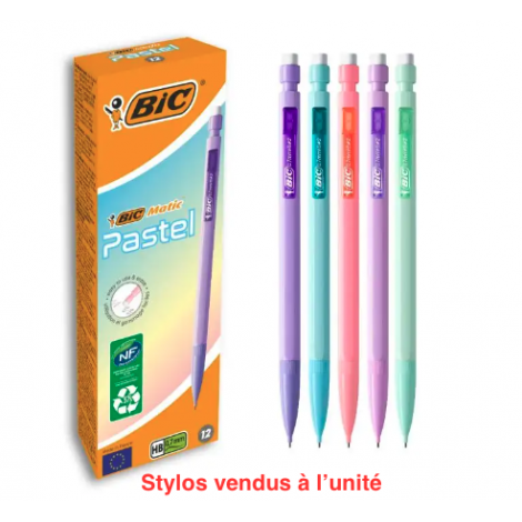 Porte-mine Bic Matic Pastel 0,7 mm HB avec caoutchouc - Corps de couleurs pastel assorties