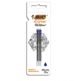 Bic Pack de 3 Recharges Bleu pour Stylo Bille Cristal Re´new