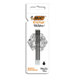 Bic Pack de 3 Recharges Noir pour Stylo Bille Cristal Re´new