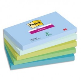 POST-IT® Notes Super Sticky Oasis. 76x127mm. Lot de 5 Blocs de 90 feuilles.